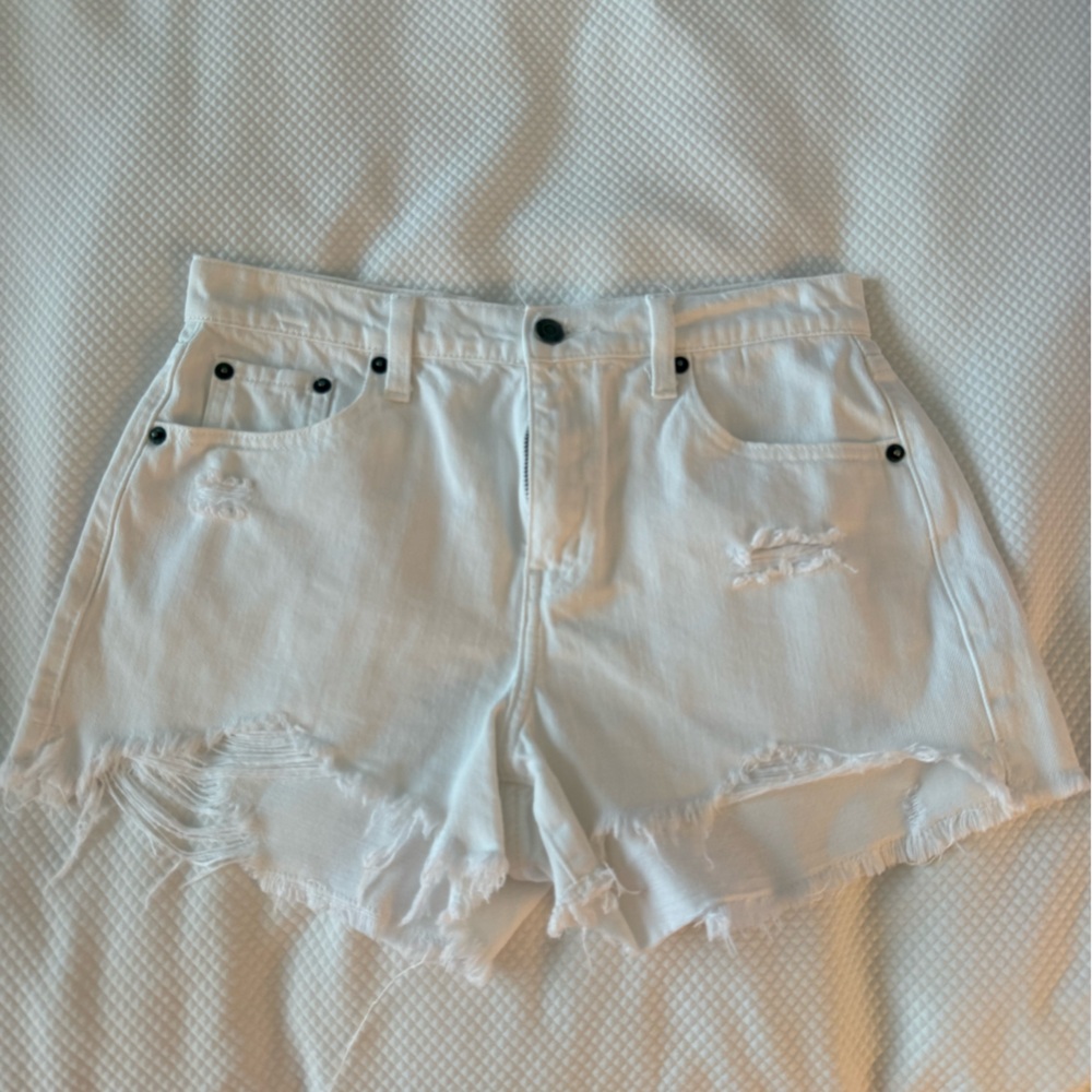 Distressed White Denim Shorts